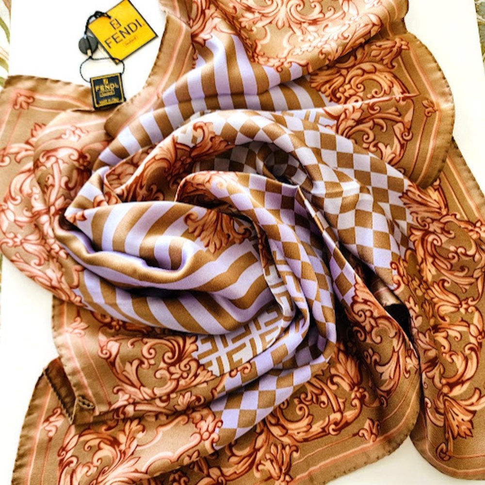 Fendi "FF" Logo/Paisley Silk Scarf